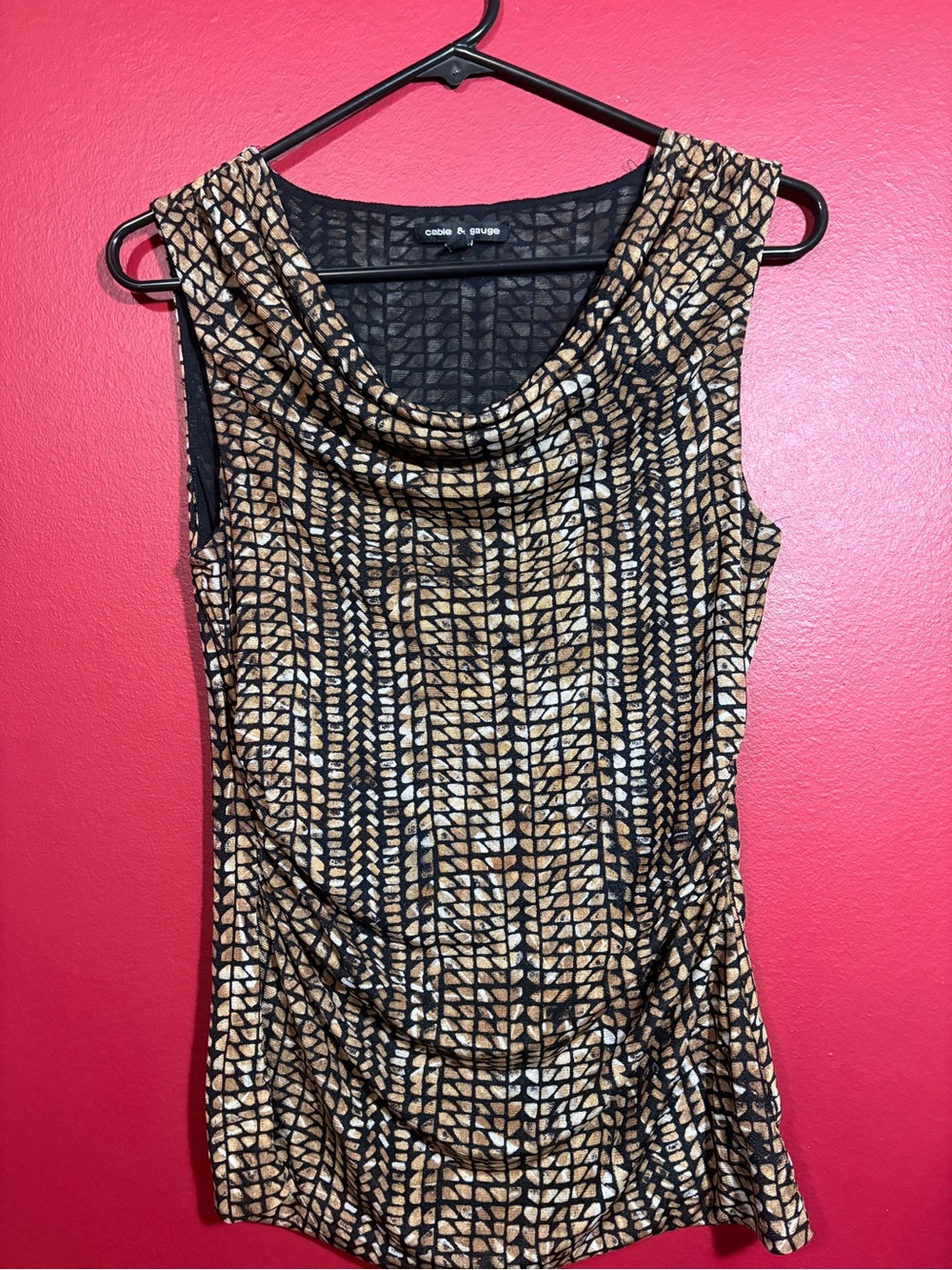 Cable & Gauge Brown and Black Draped Cowl Neck Tank